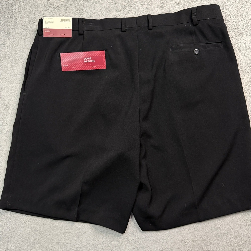 Louis Raphael Rosso Mens Black Pleated Dress Shorts Hidden Extension Waist 42
